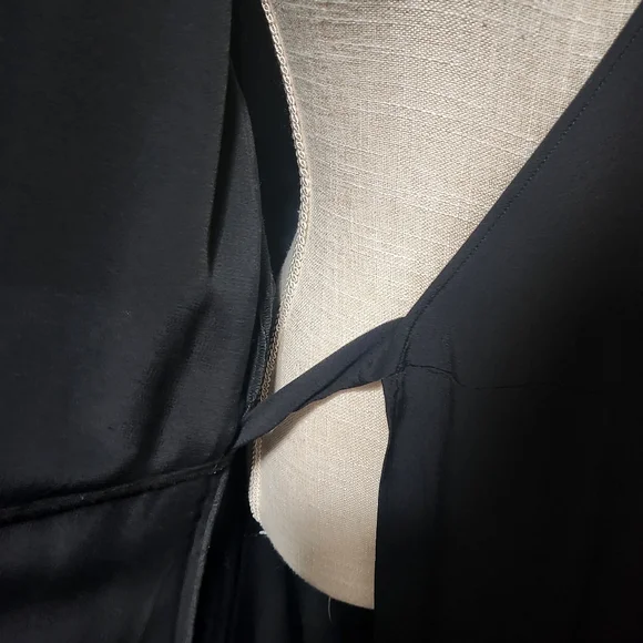 EILEEN FISHER Black Wrap Dress Womens Size 14 Tencel Short Sleeve Midi Minimal - Picture 6 of 14
